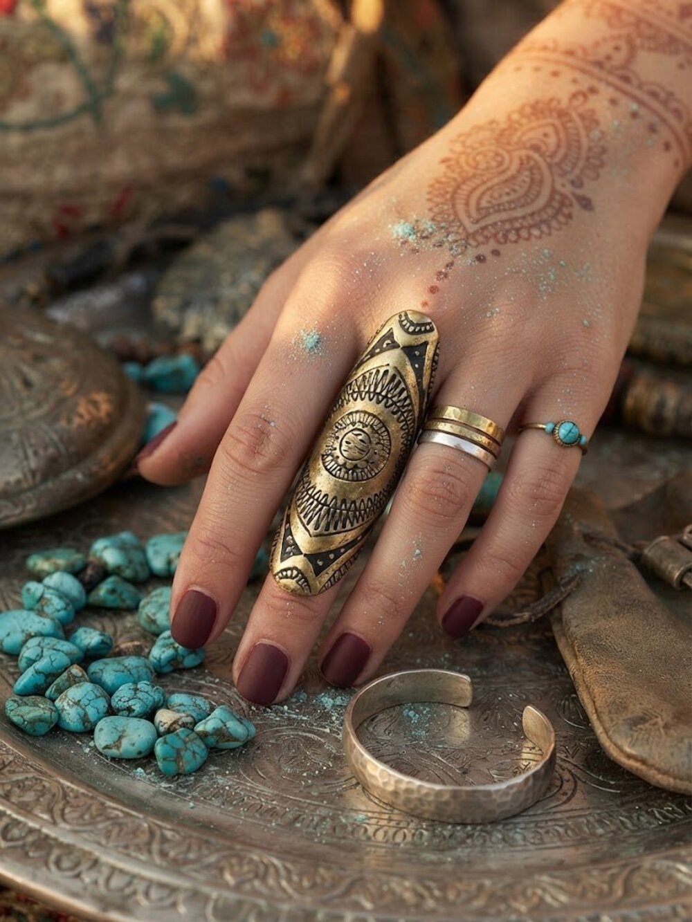 Vintage Brass Tribal Sunburst Armor Ring
